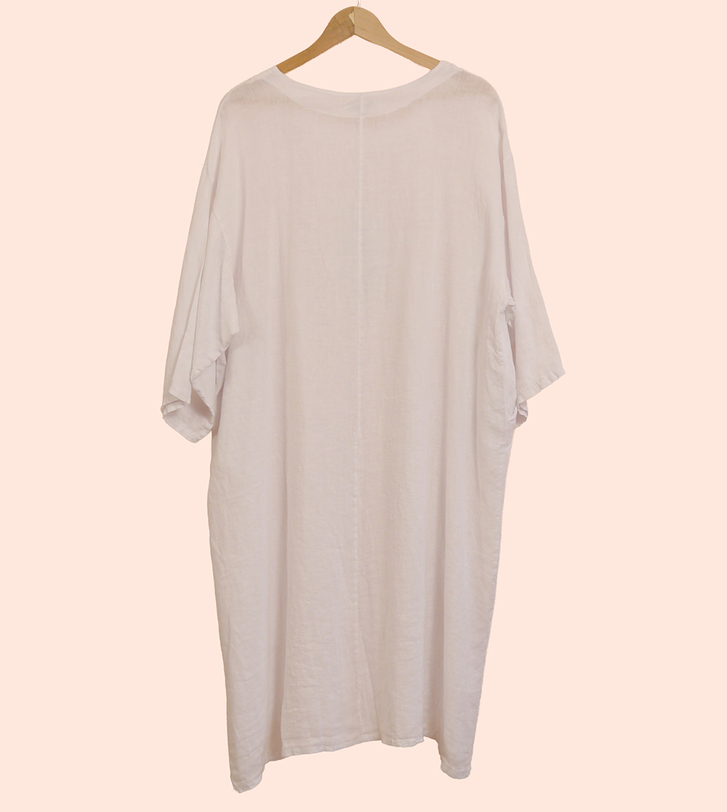 Linen Plus Size Long Sleeve Midi/Maxi Dress in White