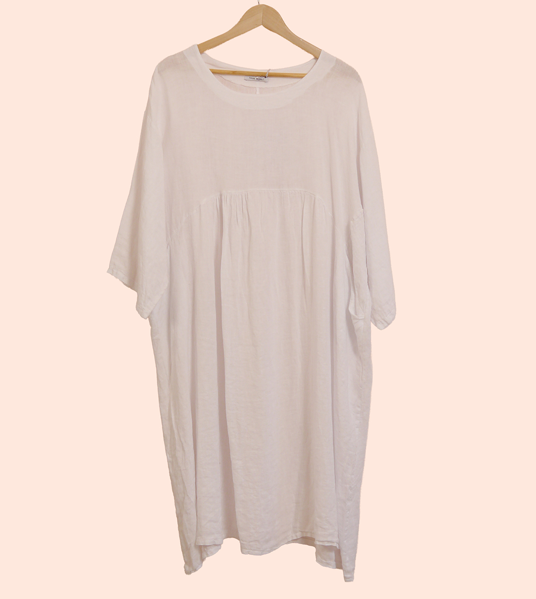 Linen Plus Size Long Sleeve Midi/Maxi Dress in White