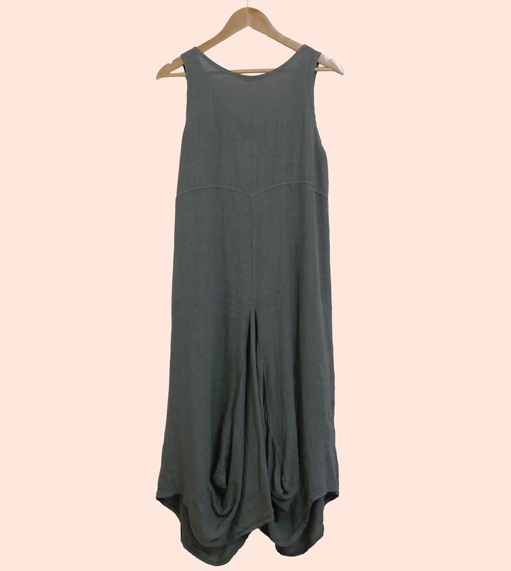 Linen Sleeveless Midi Dress in Lichen