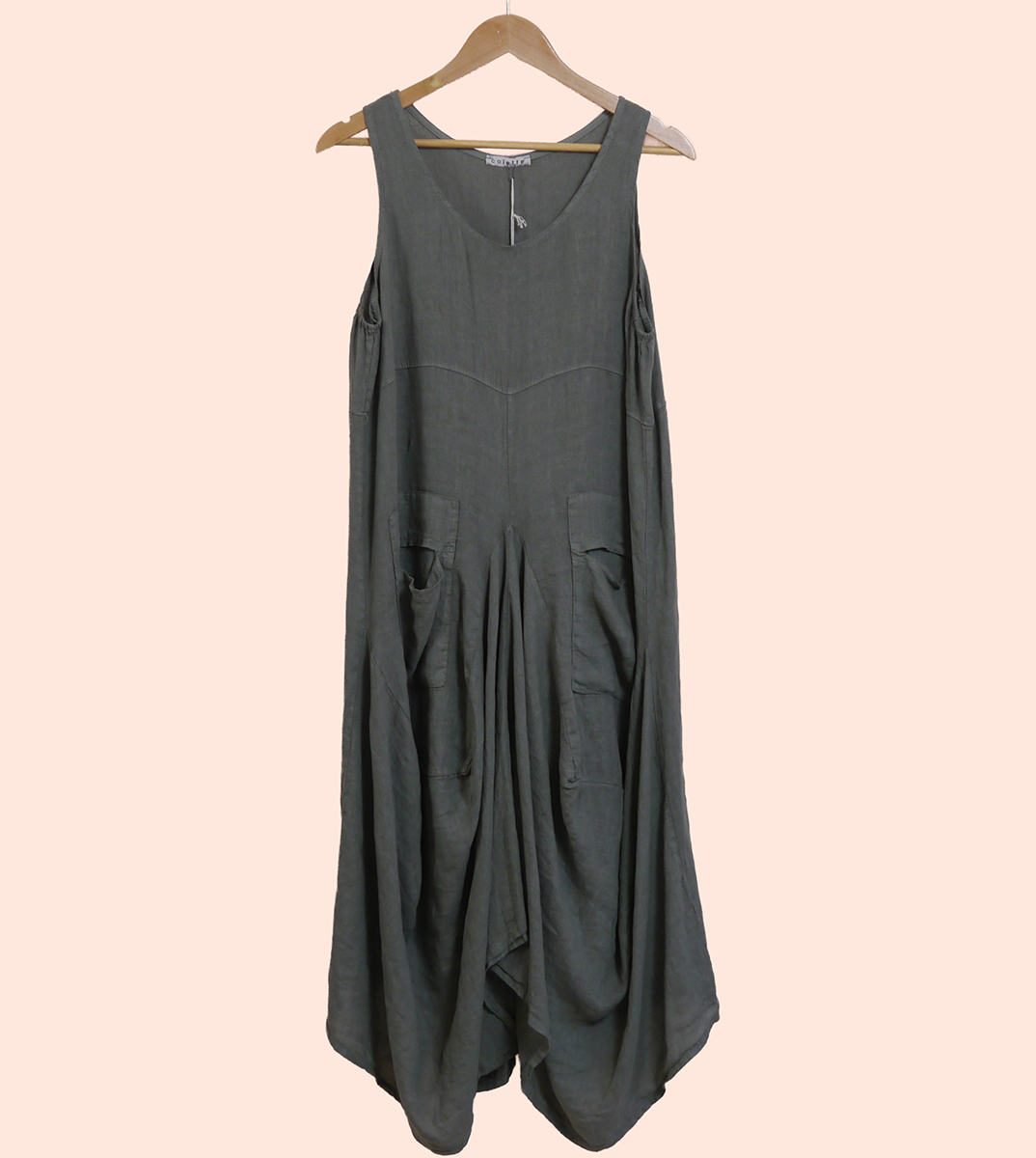 Linen Sleeveless Midi Dress in Lichen