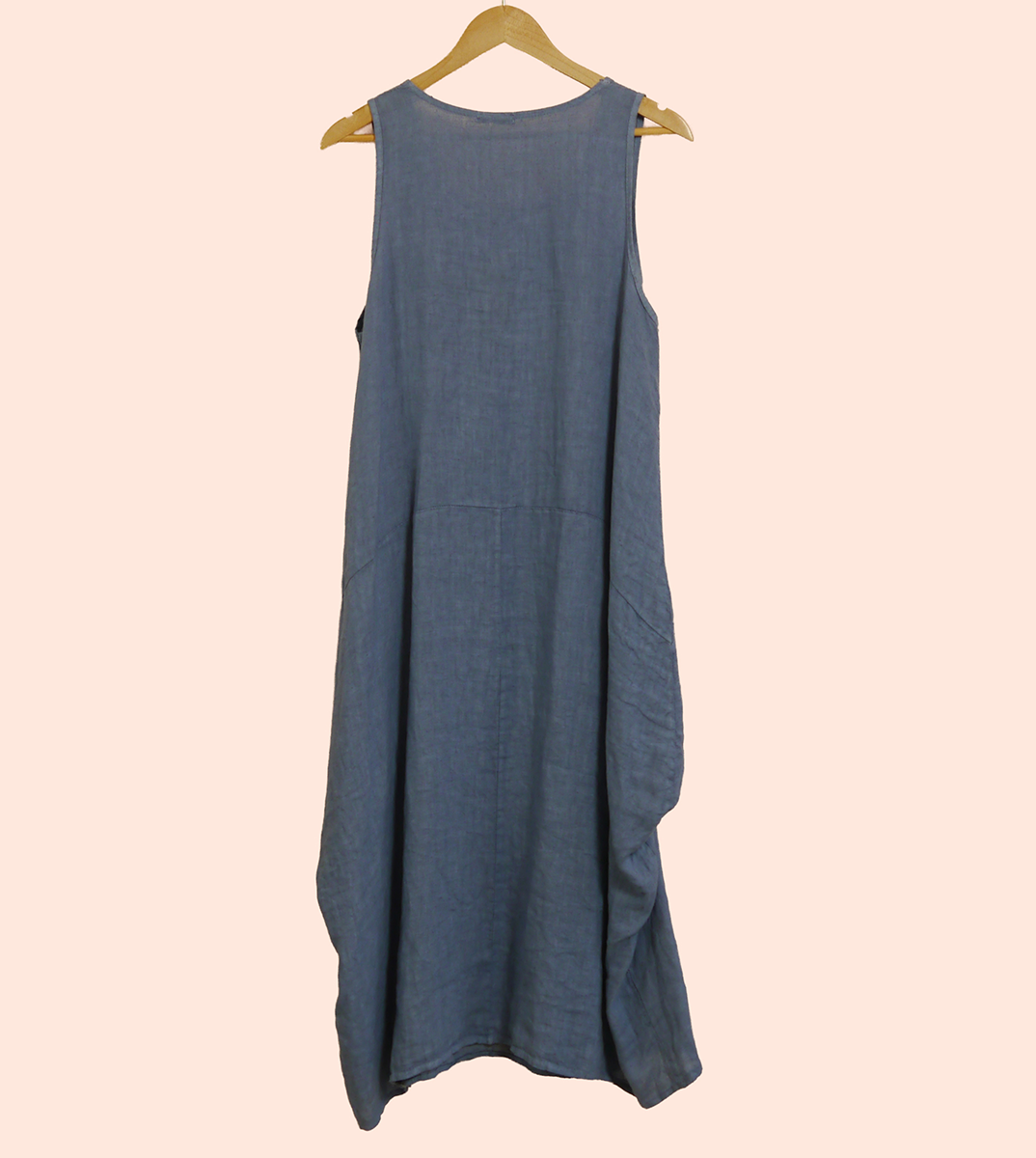 Linen Sleeveless Maxi Cocoon Dress with Pockets in Forget-Me-Not