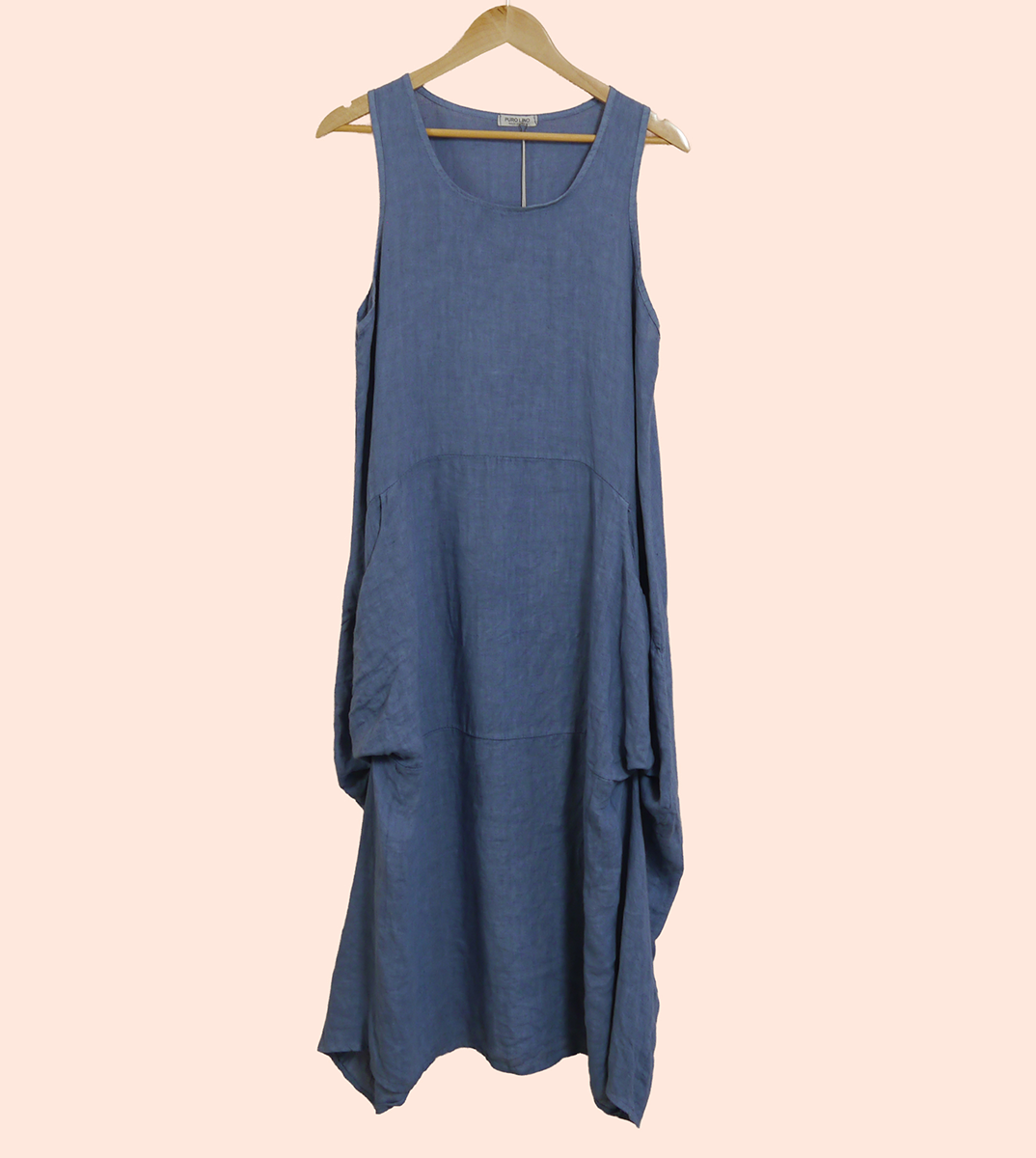 Linen Sleeveless Maxi Cocoon Dress with Pockets in Forget-Me-Not