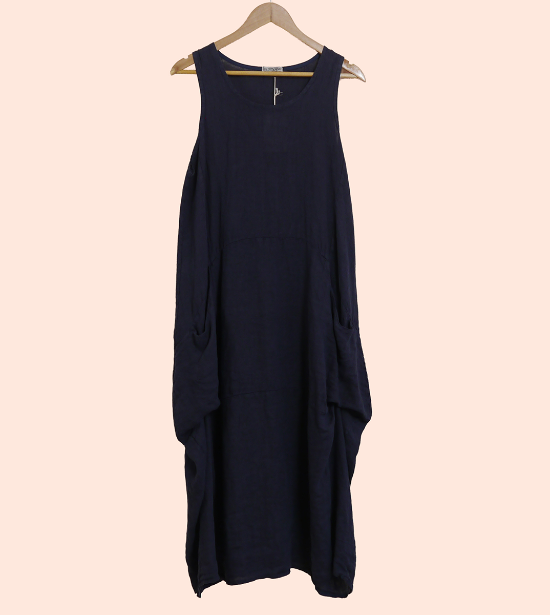 Linen Sleeveless Maxi Cocoon Dress with Pockets in Midnight