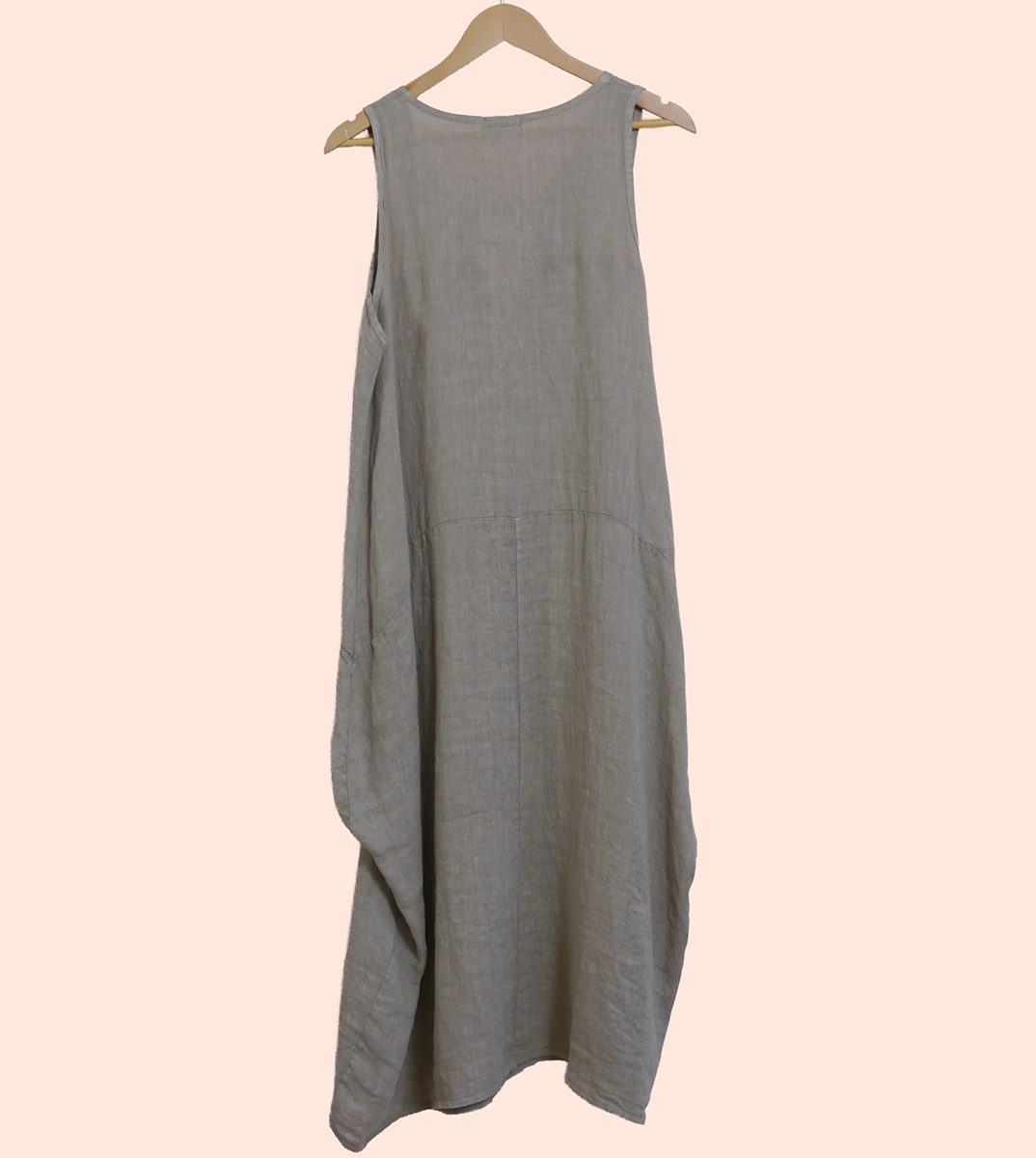 Linen Sleeveless Maxi Cocoon Dress with Pockets in Mole