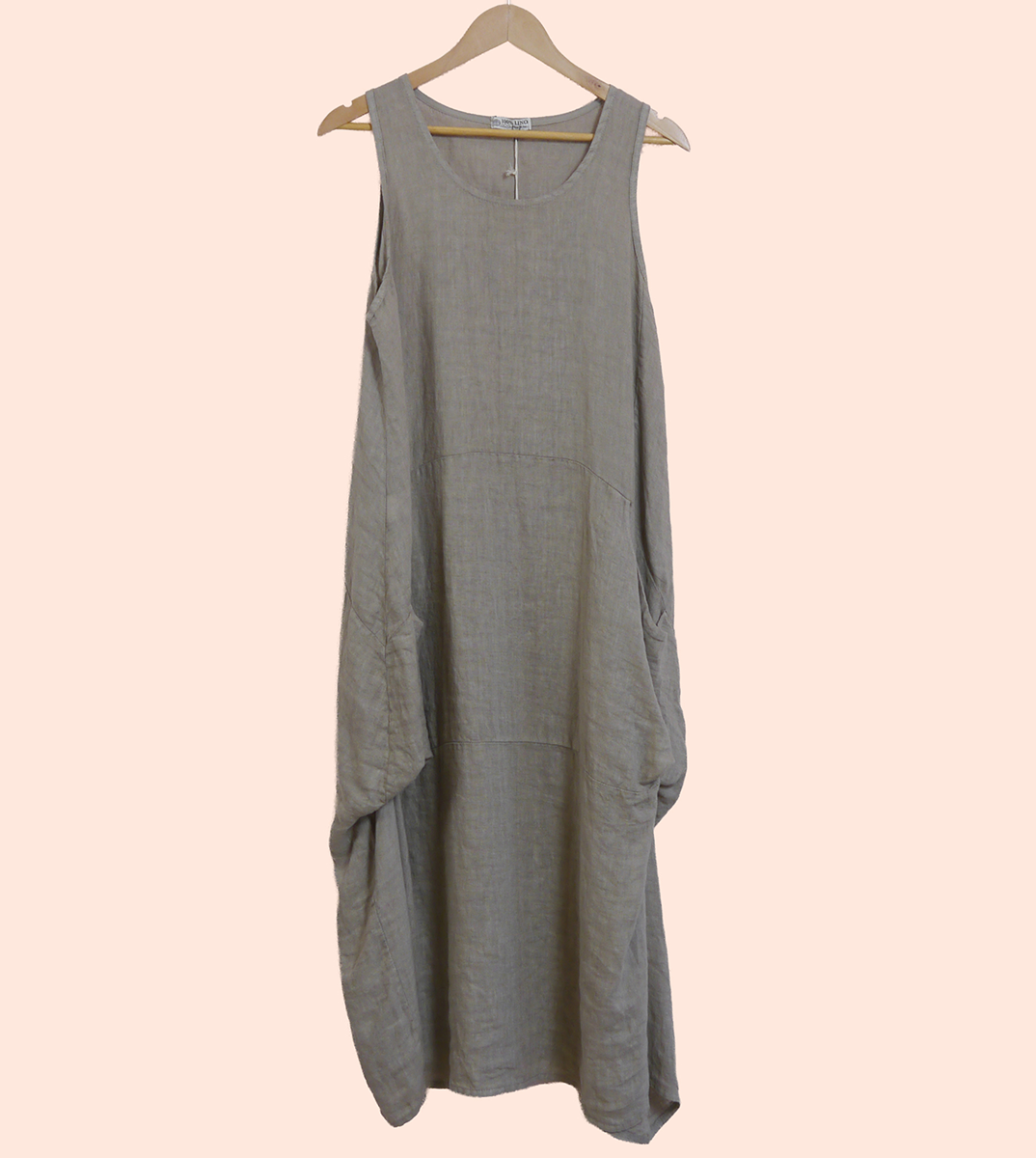 Linen Sleeveless Maxi Cocoon Dress with Pockets in Mole