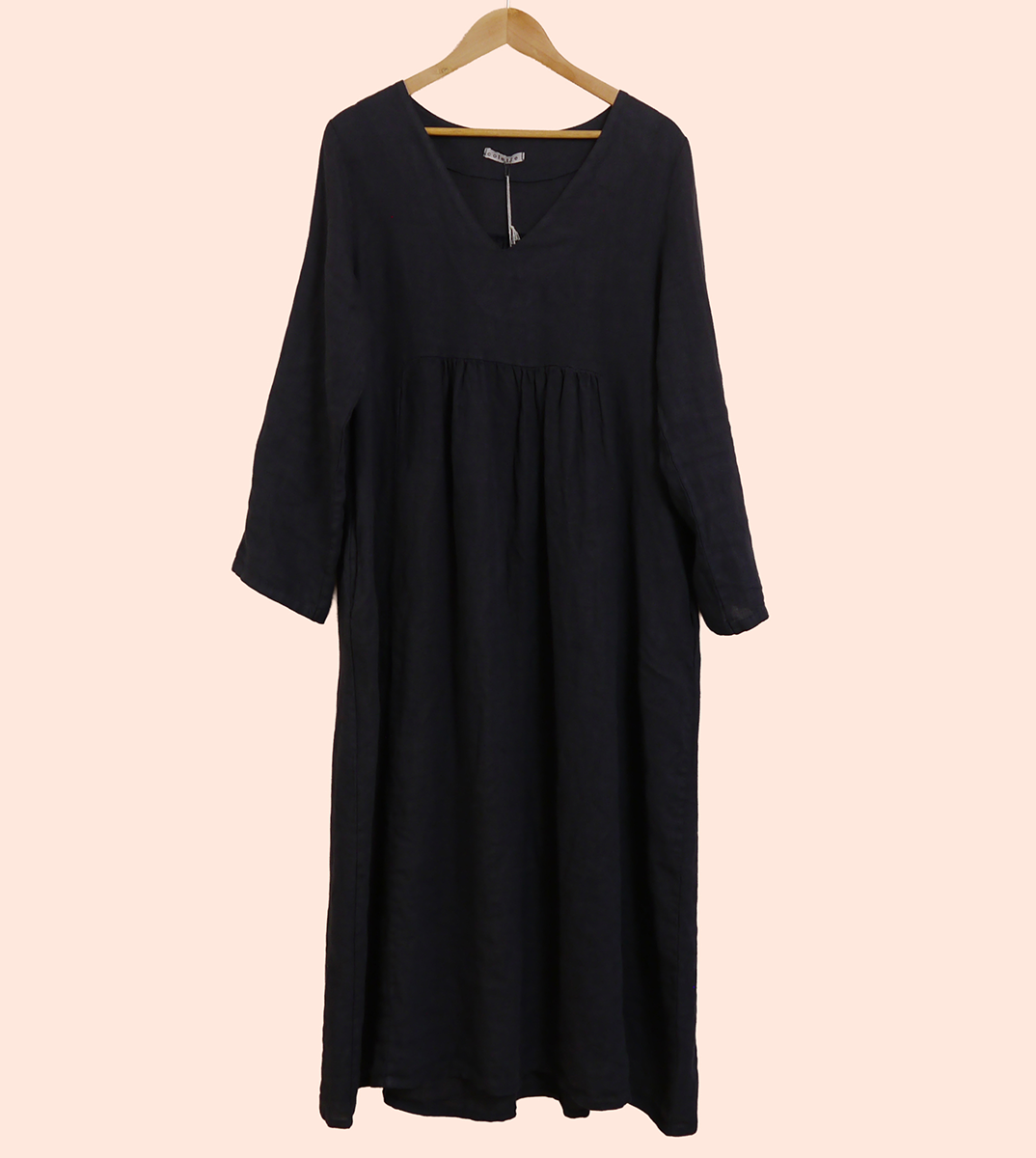 V Neck Midi Maxi Linen dress in Midnight