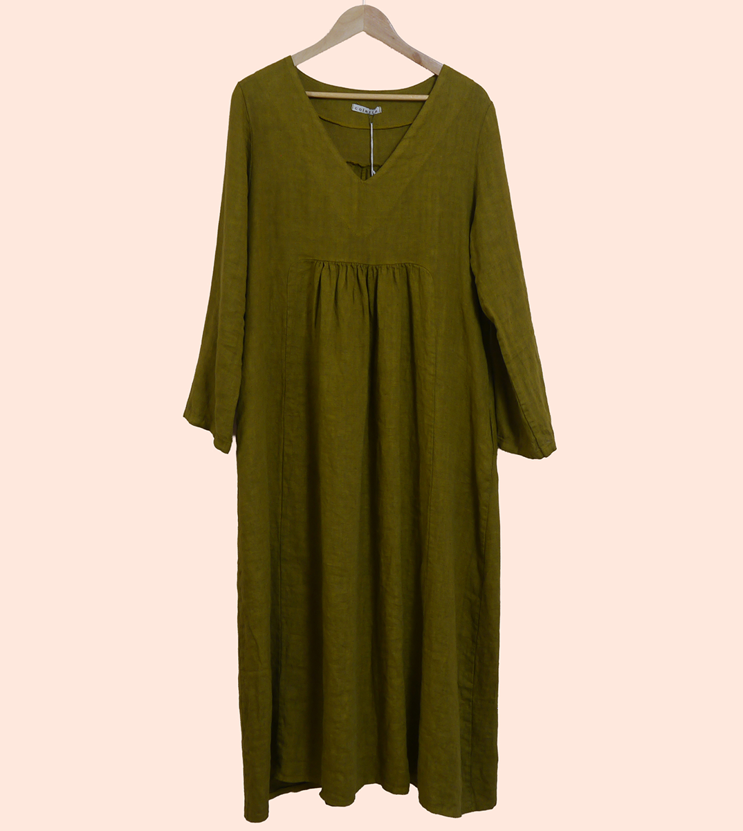 V Neck Midi Maxi Linen dress in Moss