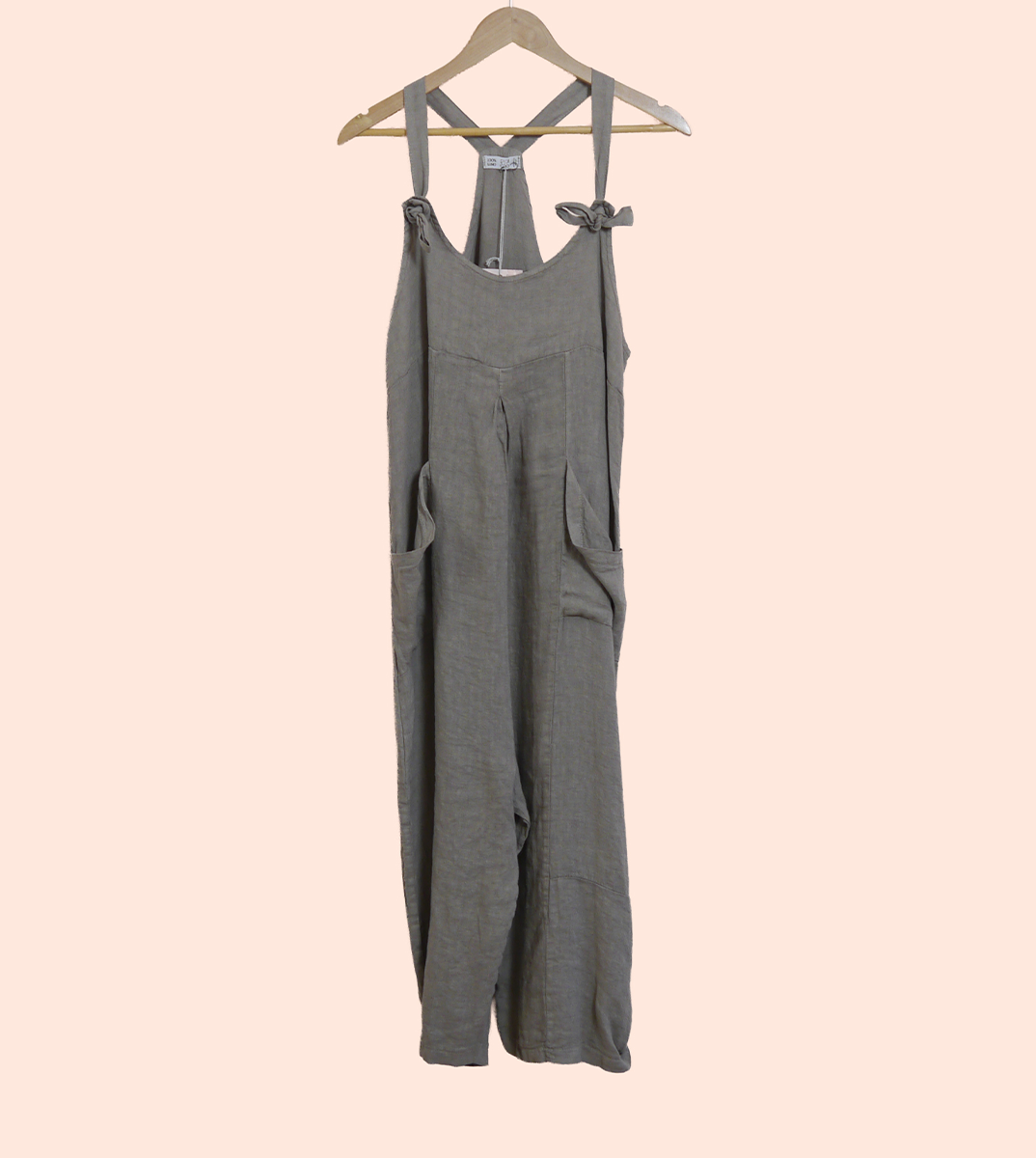 Linen Dungarees with Pockets in Mole