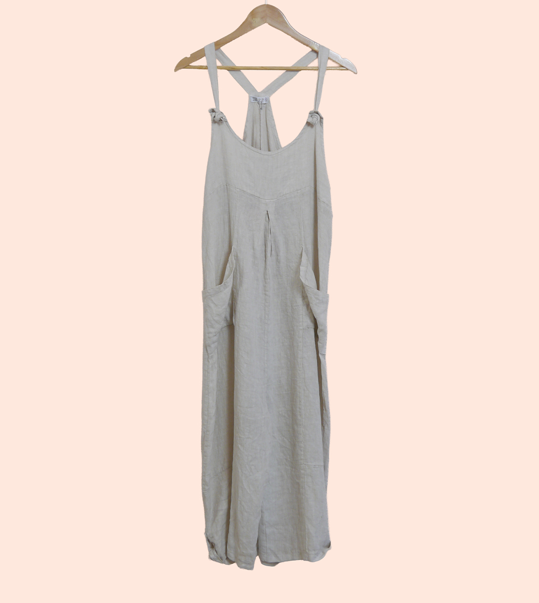 Linen Dungarees with Pockets in Stone