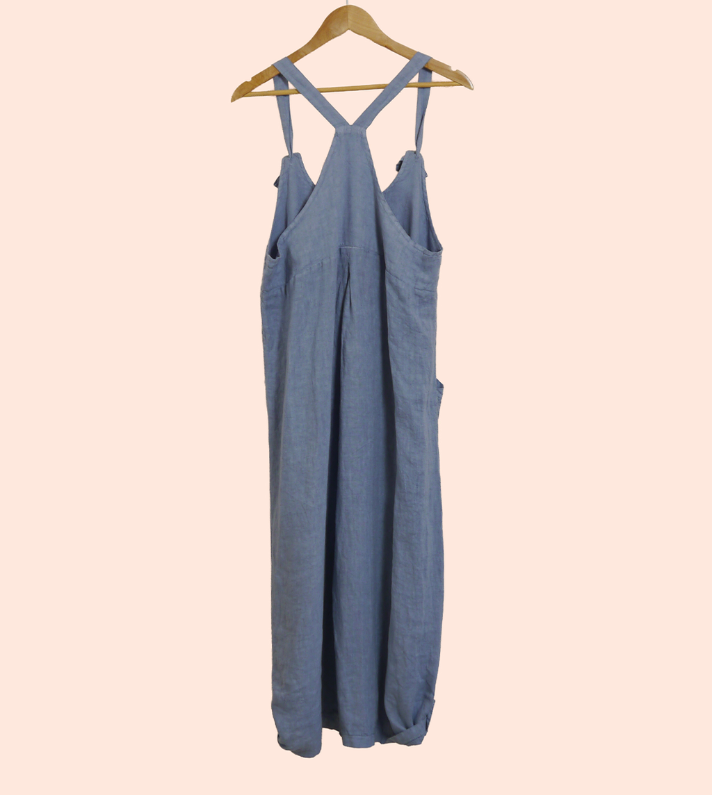 Linen Dungarees with Pockets in Forget-Me-Not