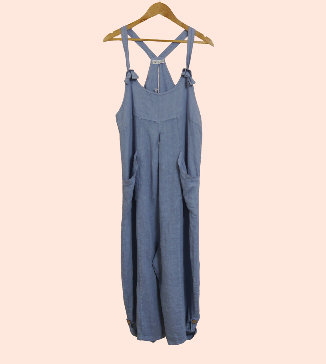 Linen Dungarees with Pockets in Forget-Me-Not