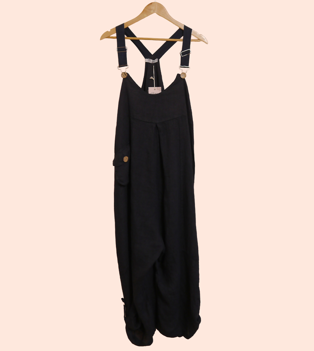 Linen Cocoon Dungarees with Buckles in Midnight