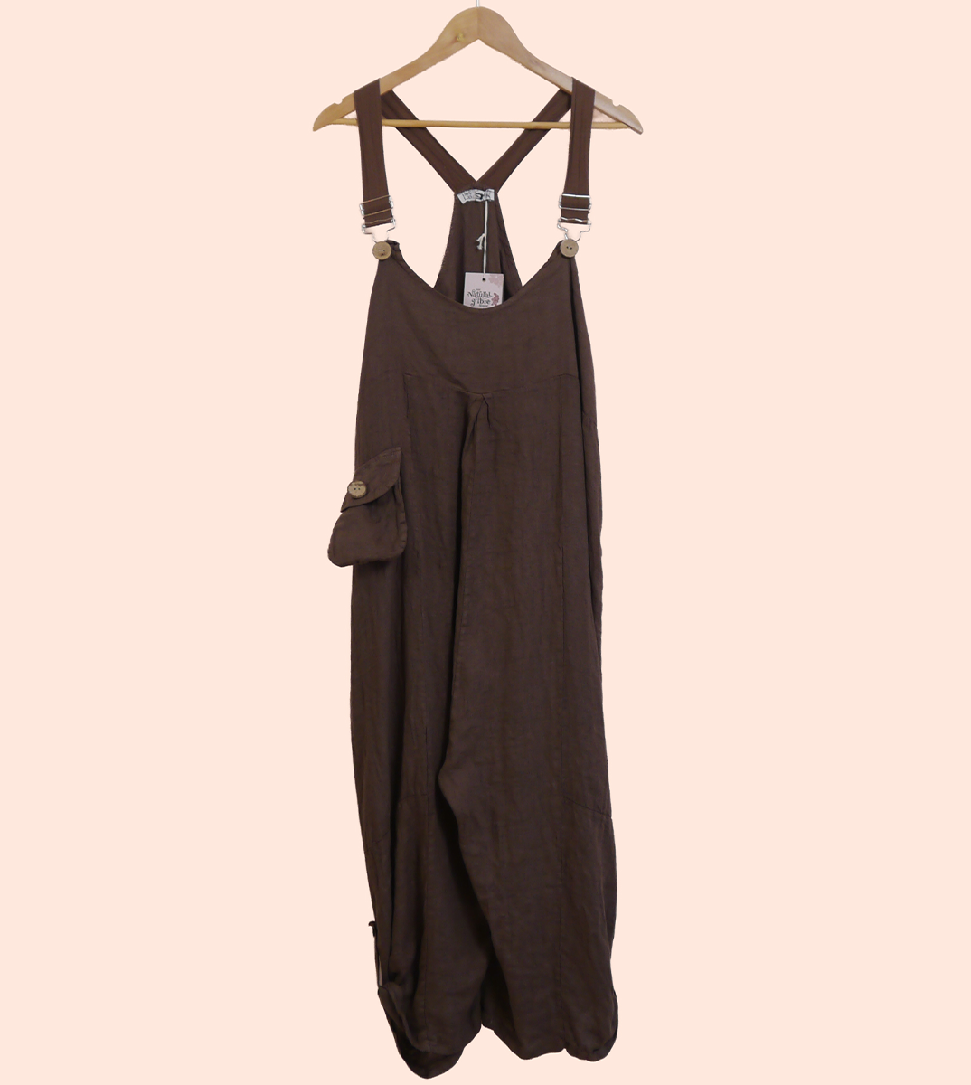 Linen Cocoon Dungarees with Buckles in Bark