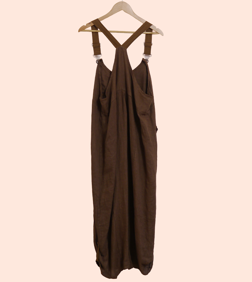 Linen Cocoon Dungarees with Buckles in Cocoa