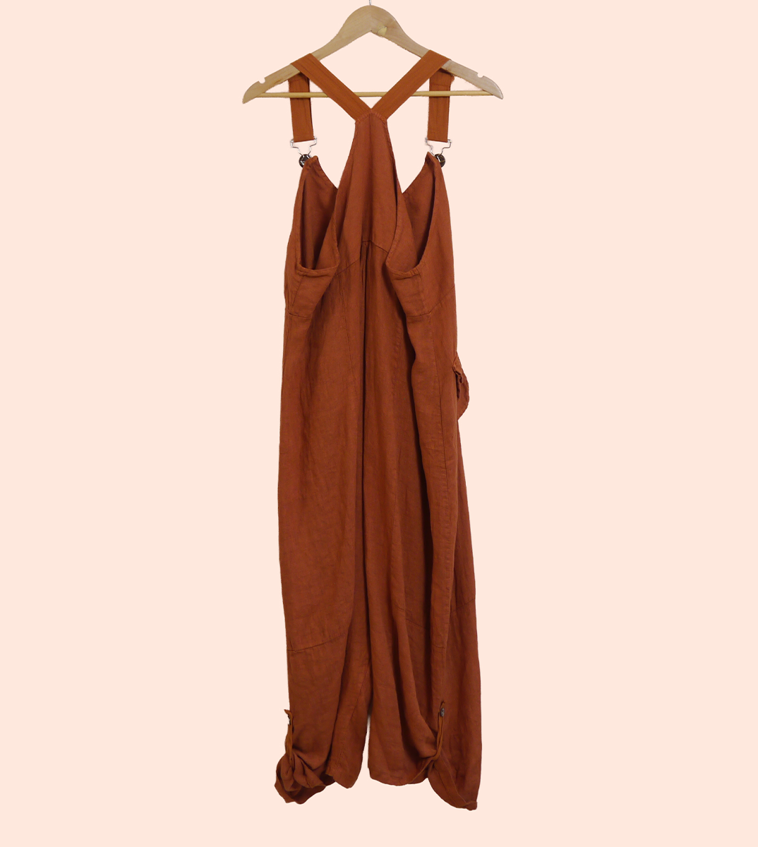 Linen Cocoon Dungarees with Buckles in Rust