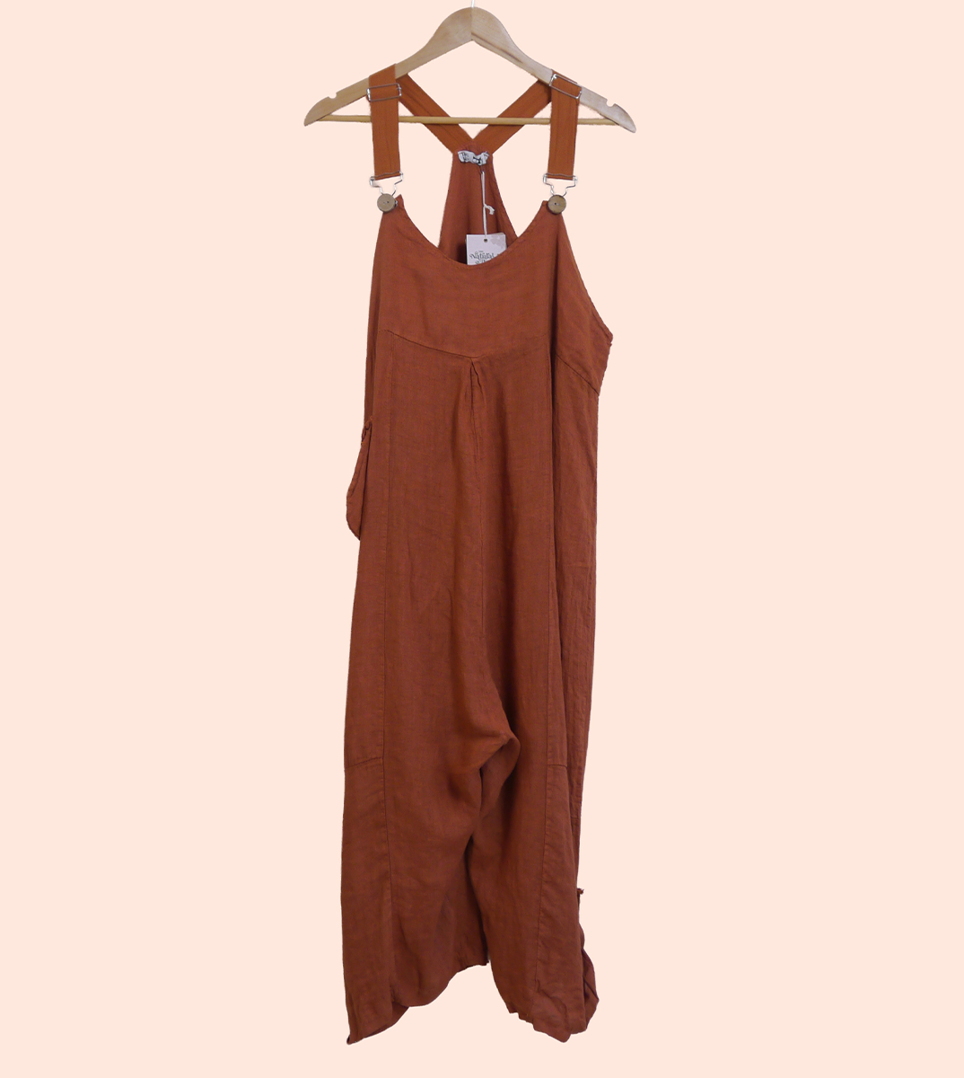Linen Cocoon Dungarees with Buckles in Rust