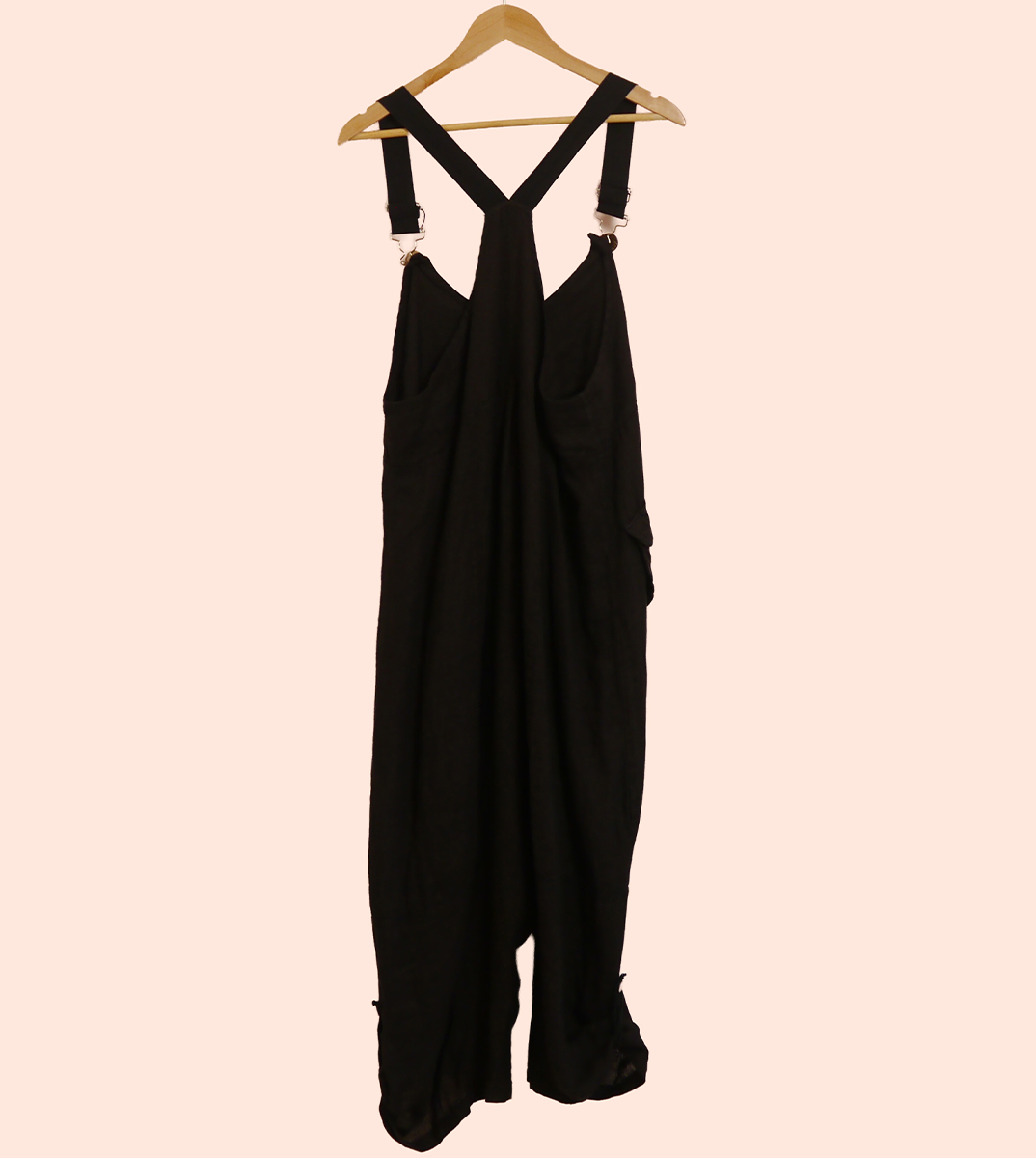 Linen Cocoon Dungarees with Buckles in Black