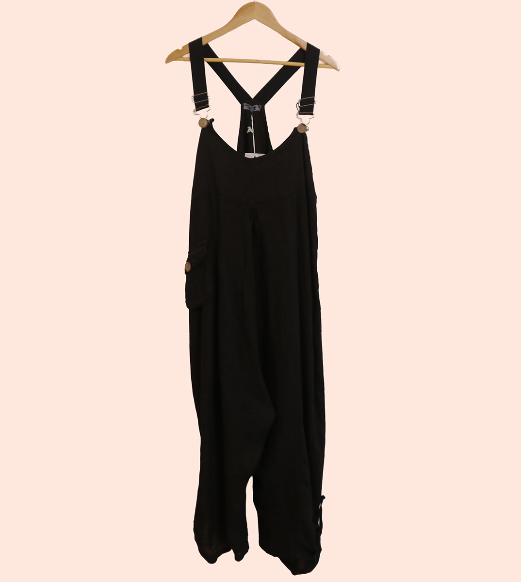 Linen Cocoon Dungarees with Buckles in Black