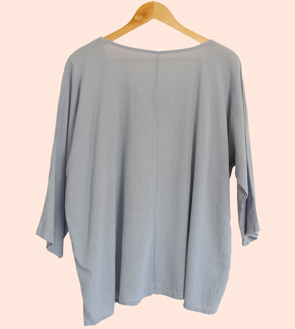Cotton/Linen Longer Length Layering Top in Forget-Me-Not