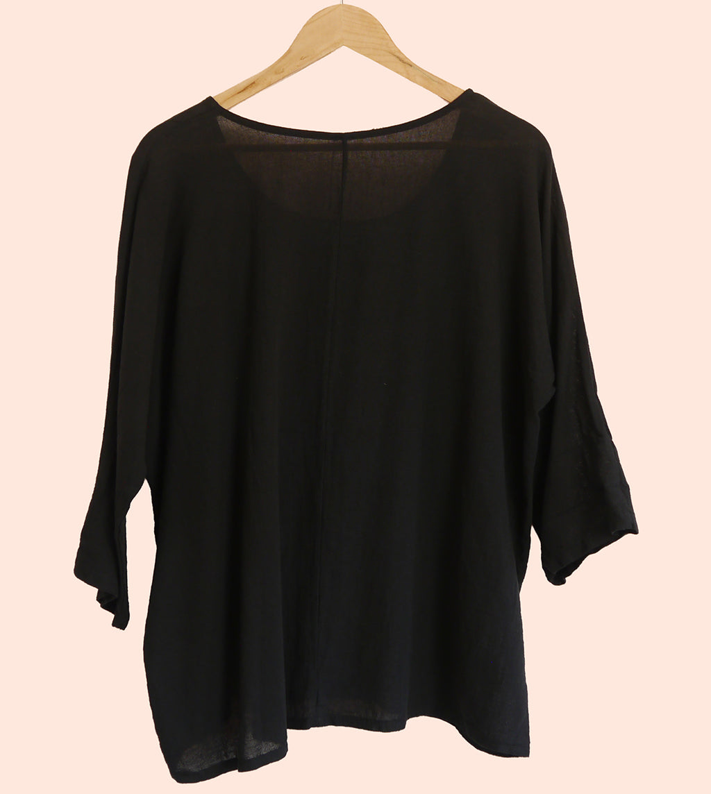 Cotton/Linen Plus Size Layering Top in Black