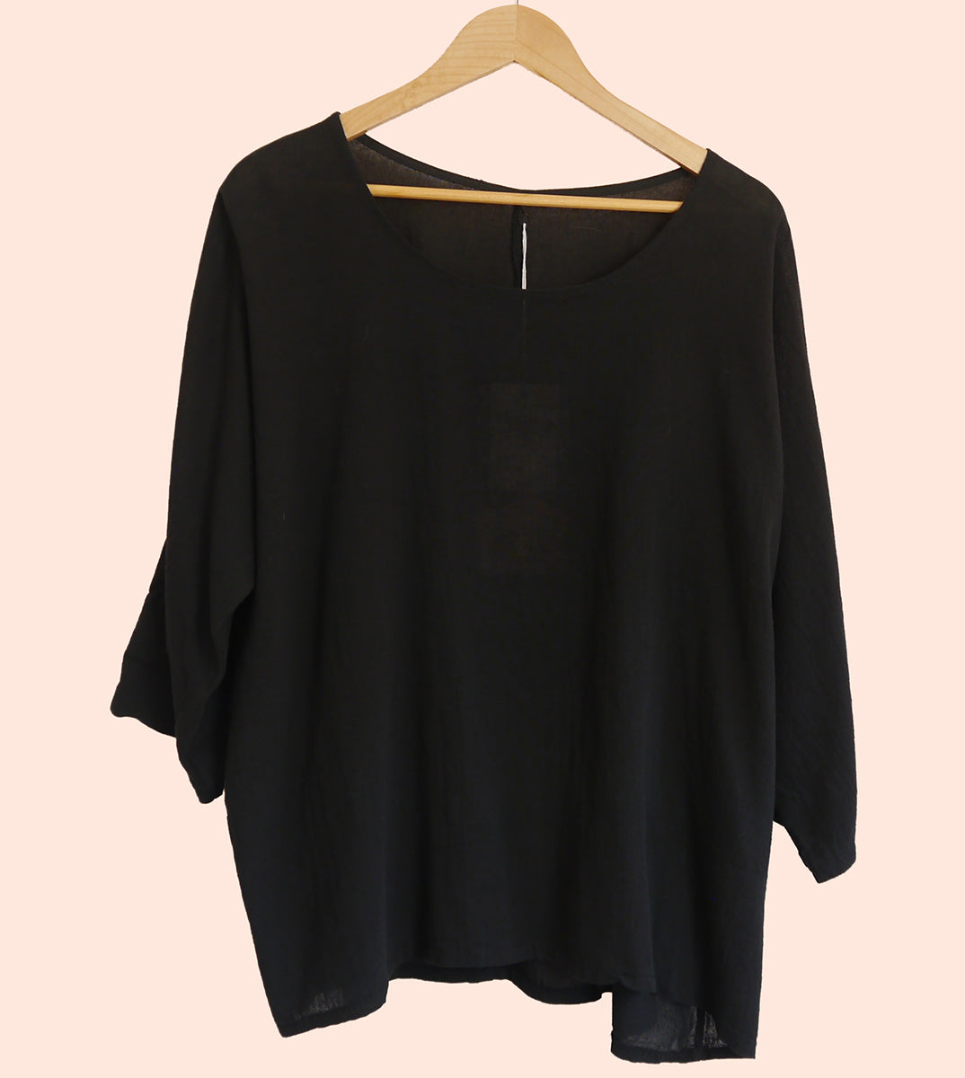 Cotton/Linen Plus Size Layering Top in Black