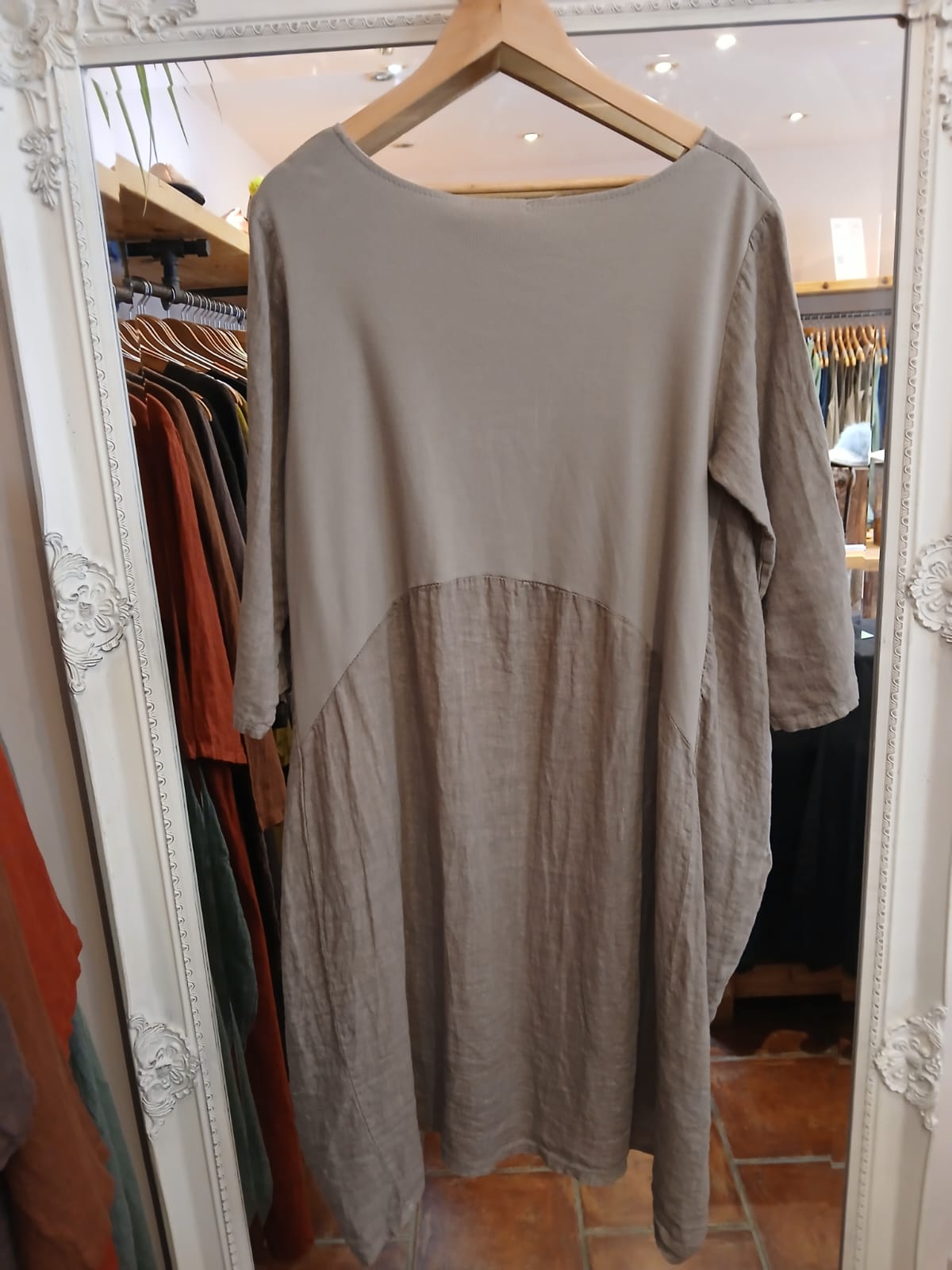 Linen/Cotton 3/4 Sleeve Dress in Mole