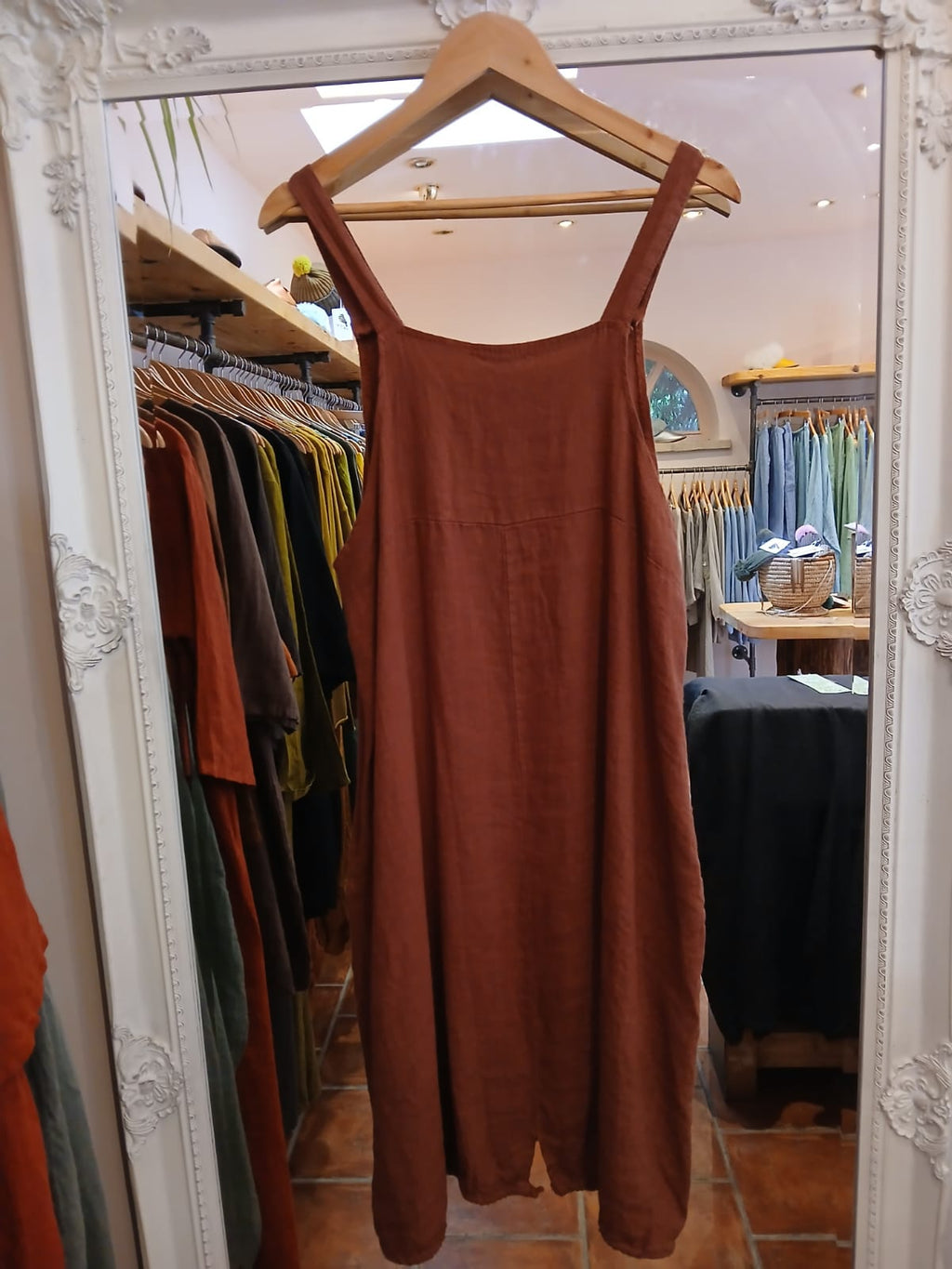 Linen Pinafore Dress in Fox