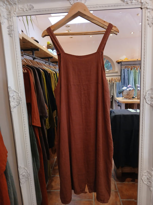 Linen Pinafore Dress in Fox