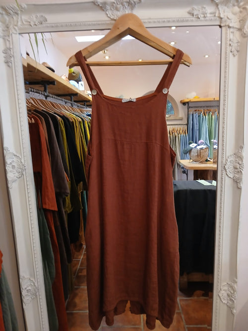 Linen Pinafore Dress in Fox