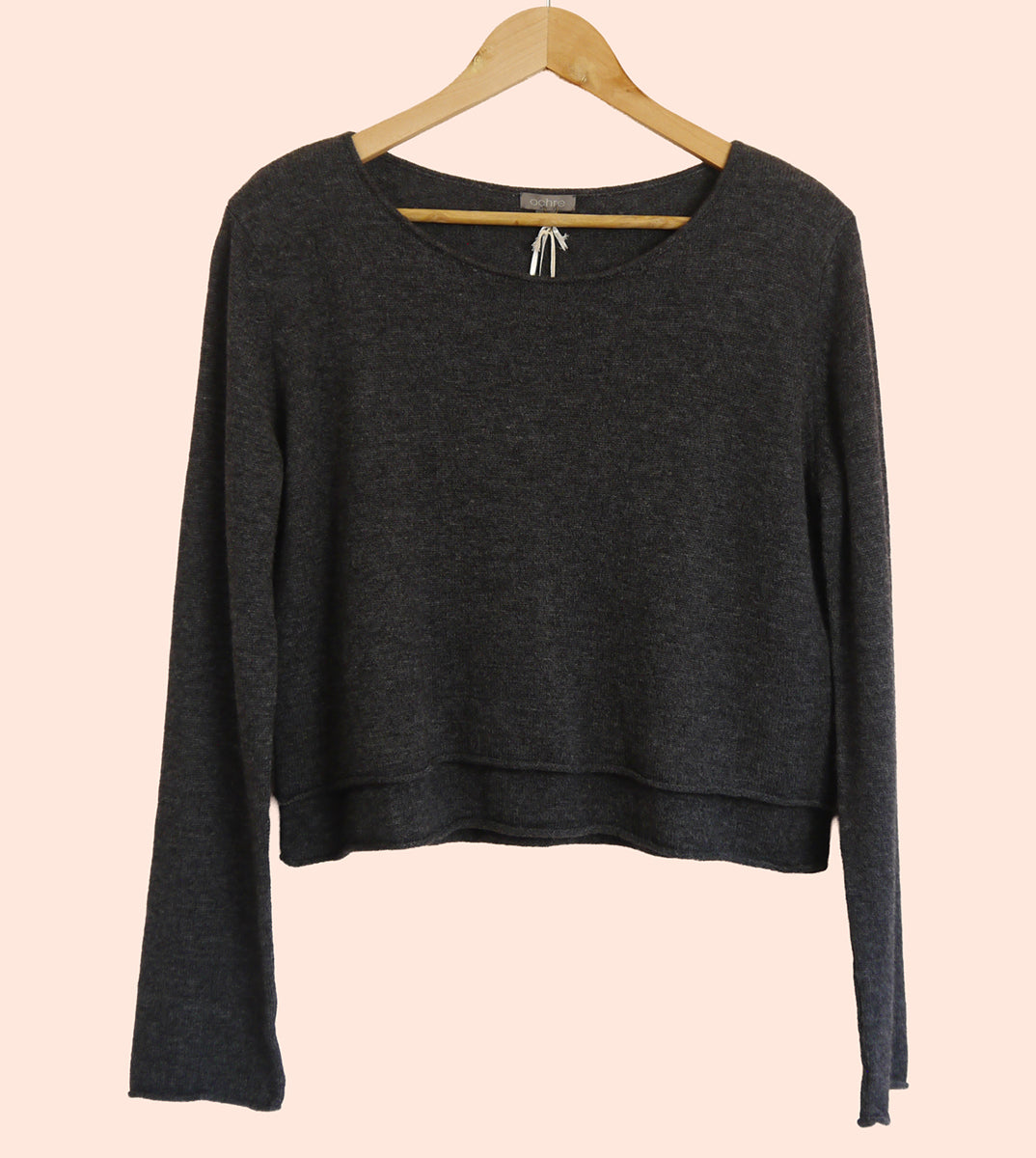 Lambswool/Cashmere Cropped Layered Jumper in Charcoal