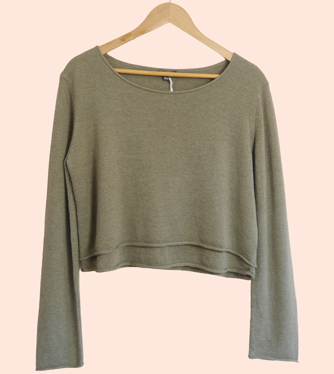 Lambswool/Cashmere Cropped Layered Jumper in Clay Green