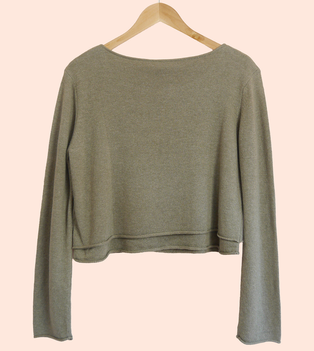 Lambswool/Cashmere Cropped Layered Jumper in Clay Green