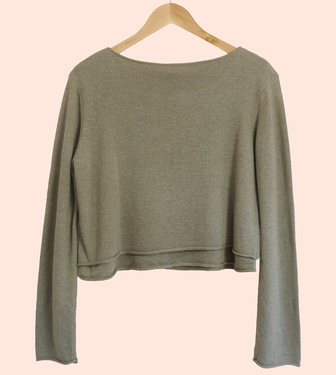 Lambswool/Cashmere Cropped Layered Jumper in Clay Green