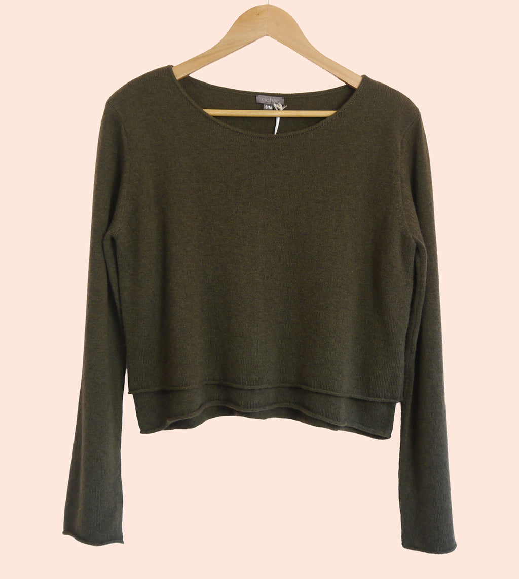 Lambswool/Cashmere Cropped Layered Jumper in Fir Green