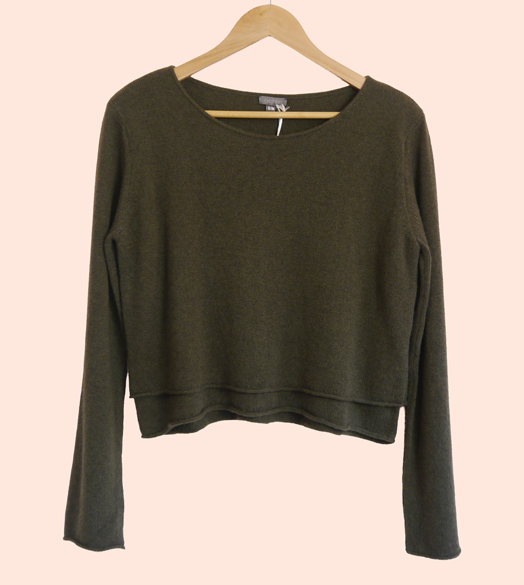 Lambswool/Cashmere Cropped Layered Jumper in Fir Green