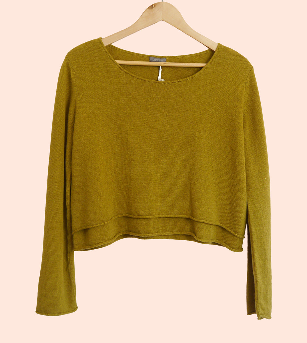 Lambswool/Cashmere Cropped Layered Jumper in Moss