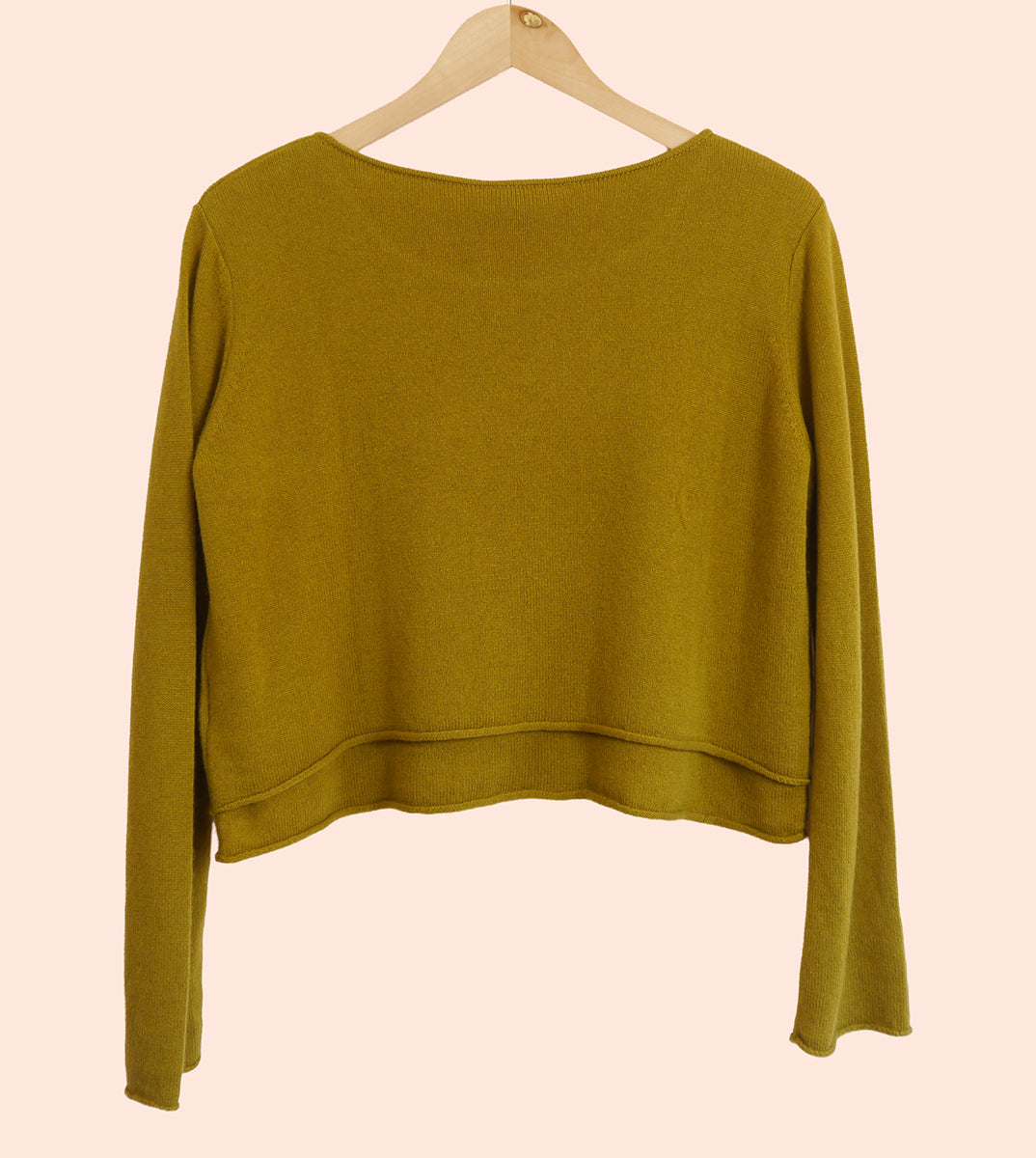 Lambswool/Cashmere Cropped Layered Jumper in Moss