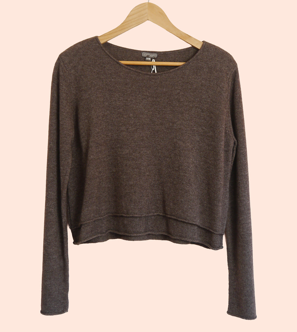 Lambswool/Cashmere Cropped Layered Jumper in Otter
