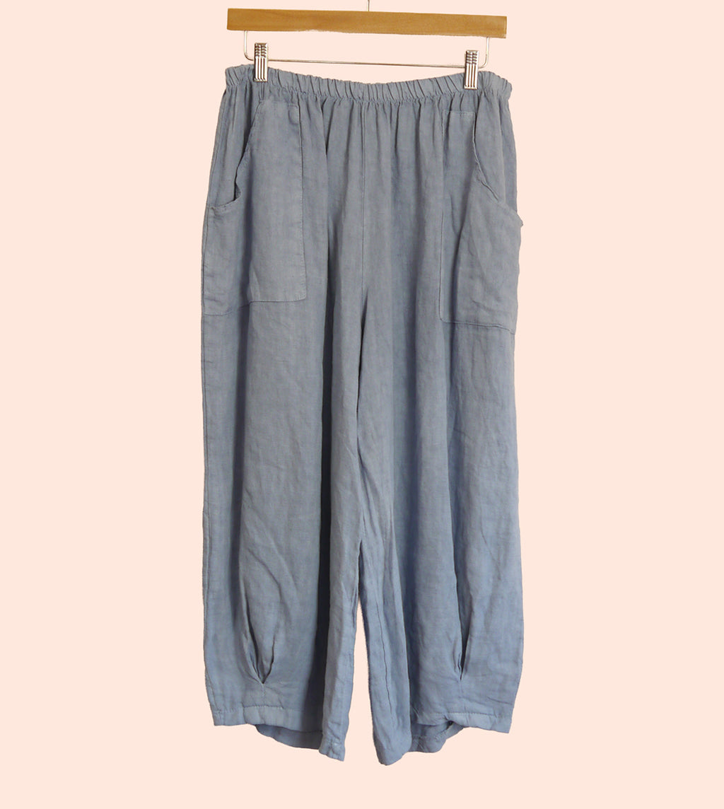 Linen Cocoon Trousers in Forget-Me-Not
