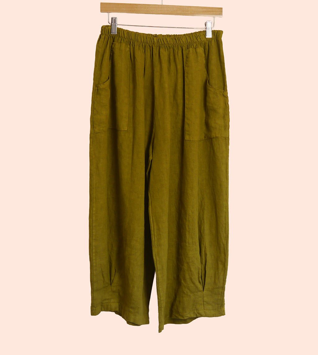 Linen Cocoon Trousers in Moss