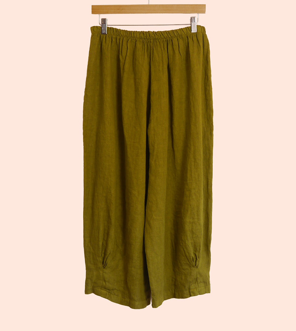 Linen Cocoon Trousers in Moss