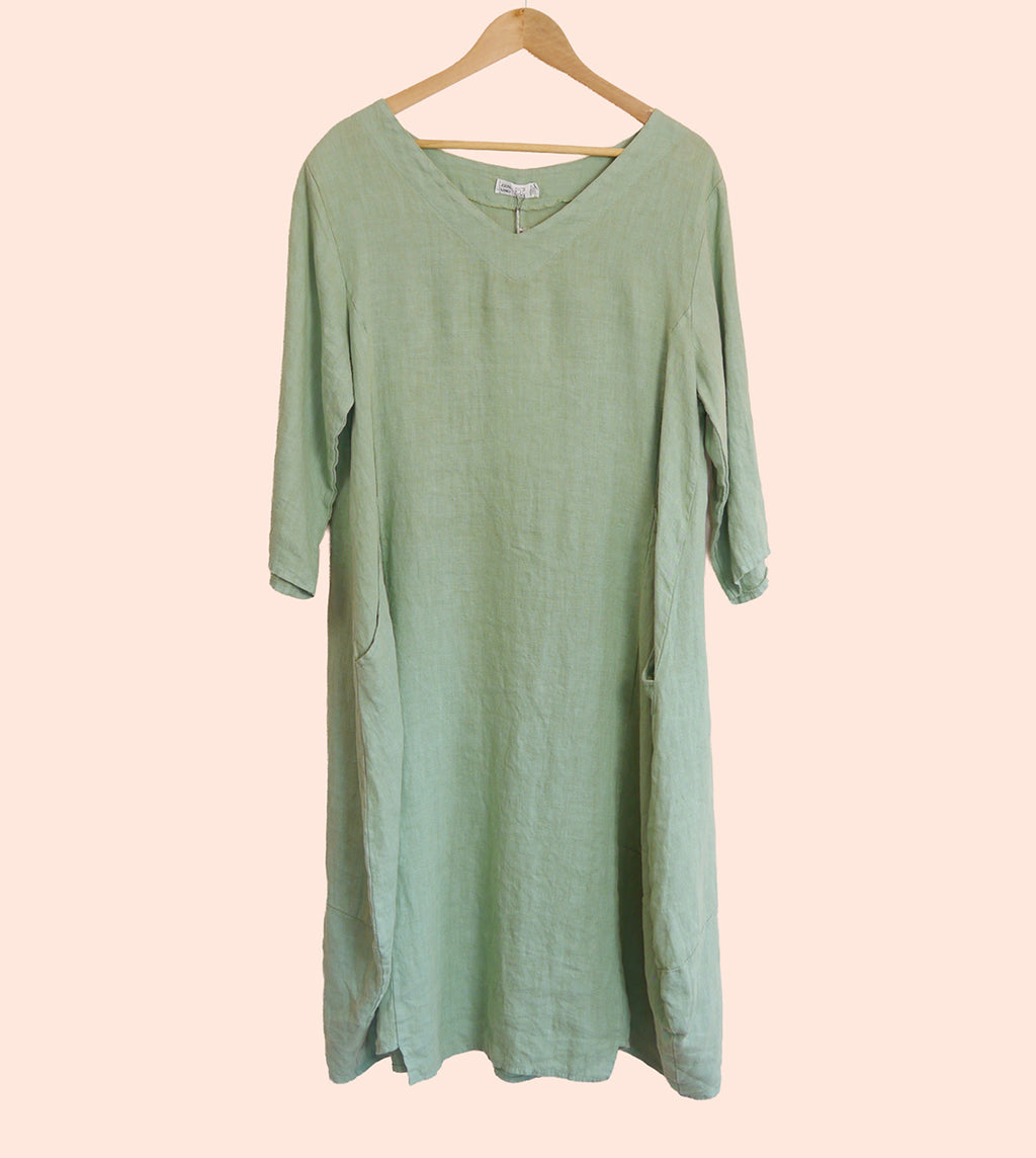 Linen V-neck Maxi Dress in Seafoam