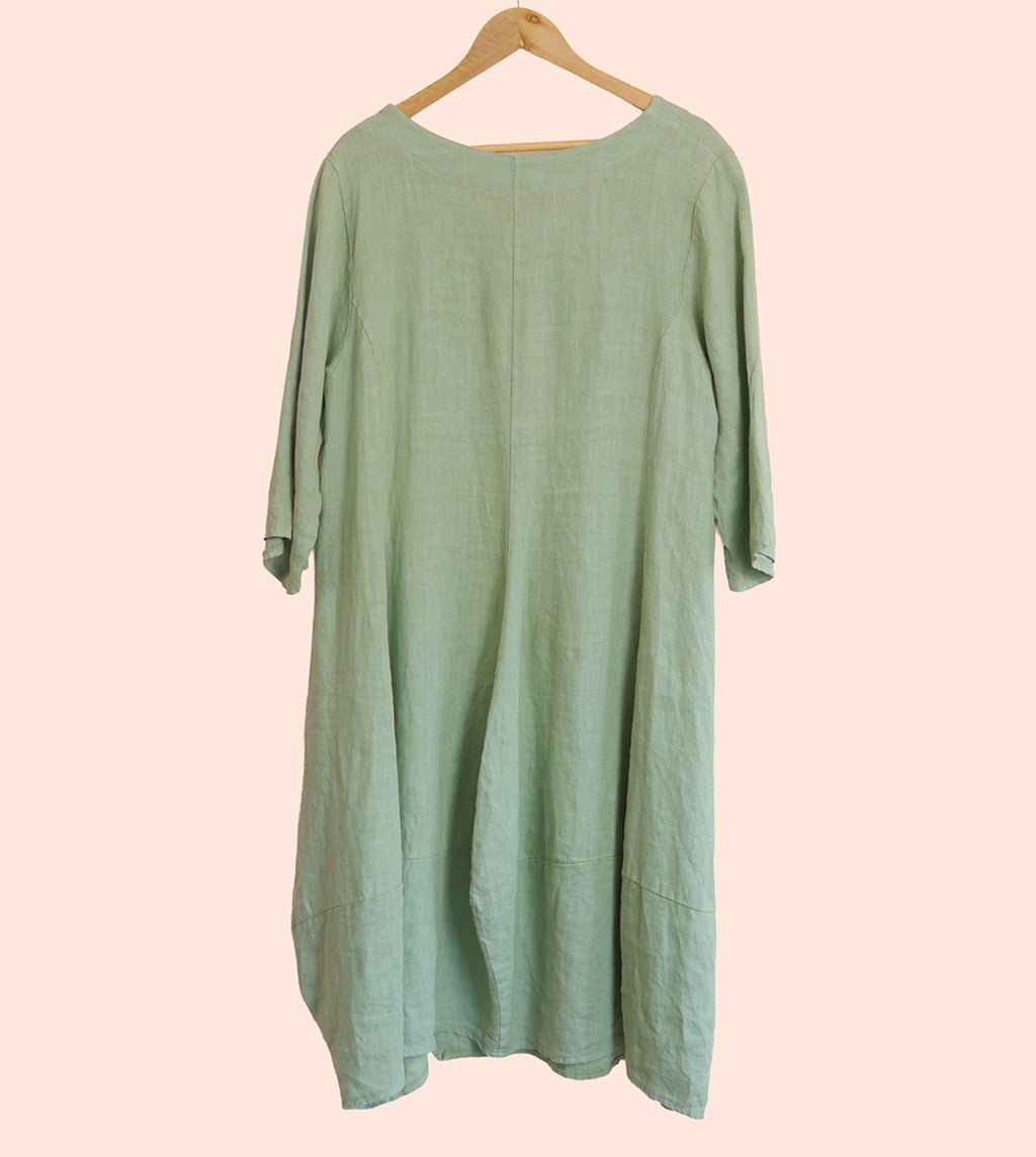 Linen V-neck Maxi Dress in Seafoam