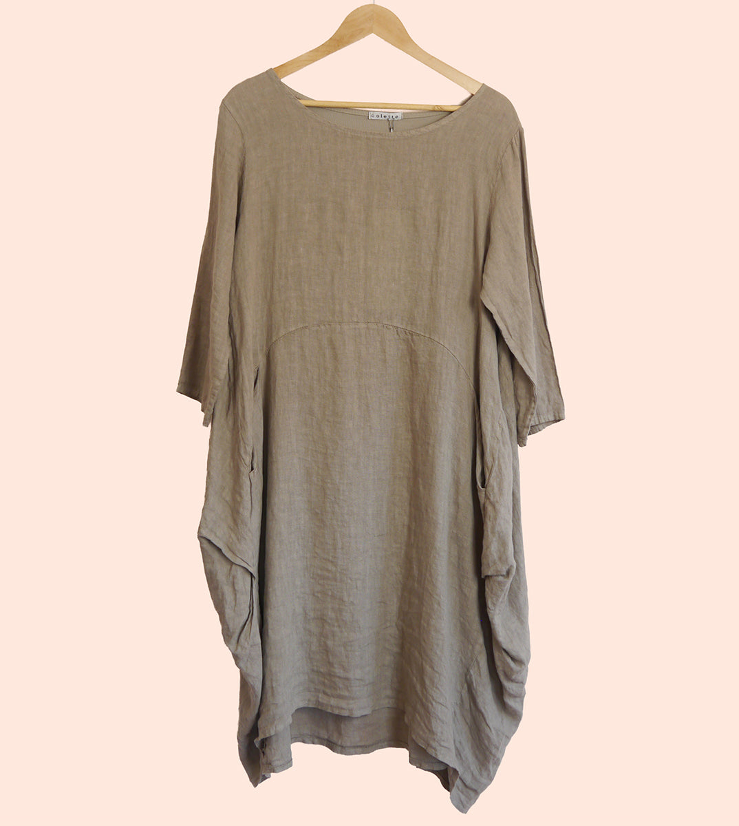 Linen/Cotton 3/4 Sleeve Dress in Mole