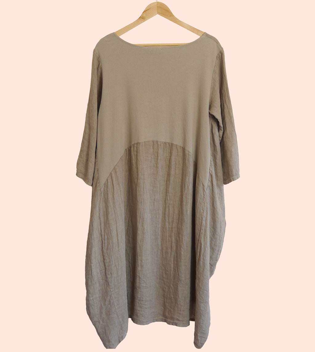 Linen/Cotton 3/4 Sleeve Dress in Mole