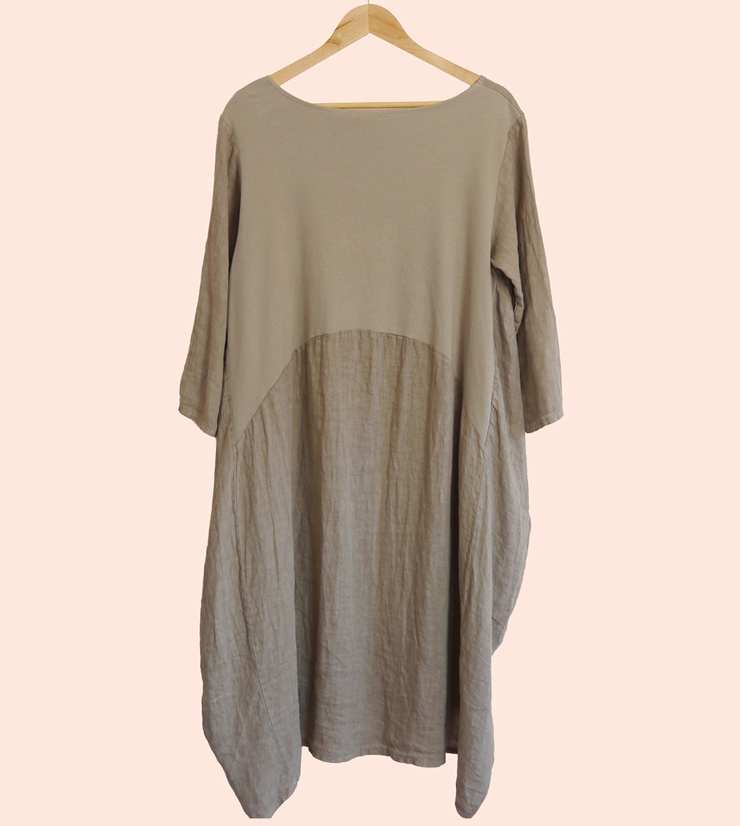 Linen/Cotton 3/4 Sleeve Dress in Mole