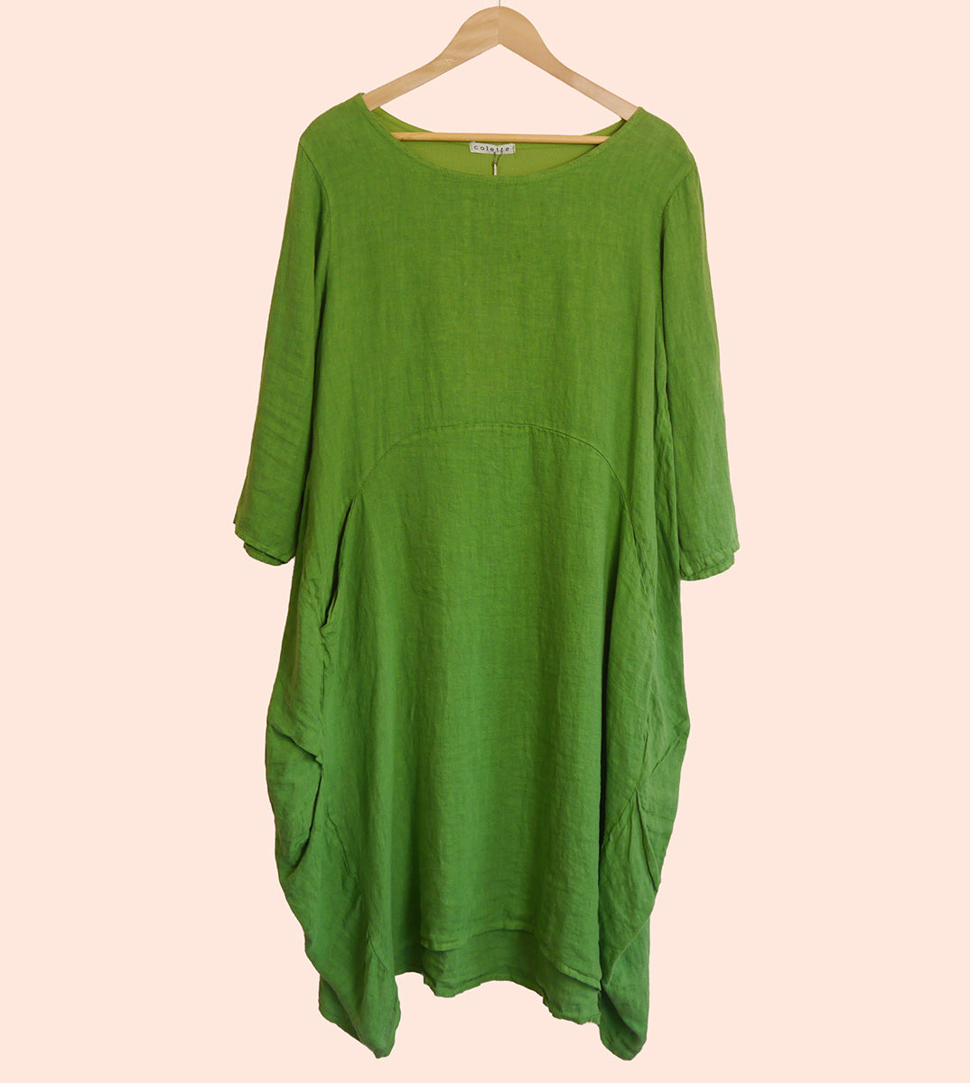 Linen/Cotton 3/4 Sleeve Dress in Caterpillar