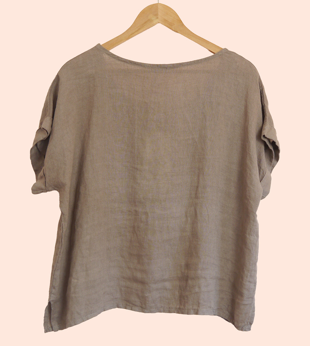 Linen T Shirt in Mole