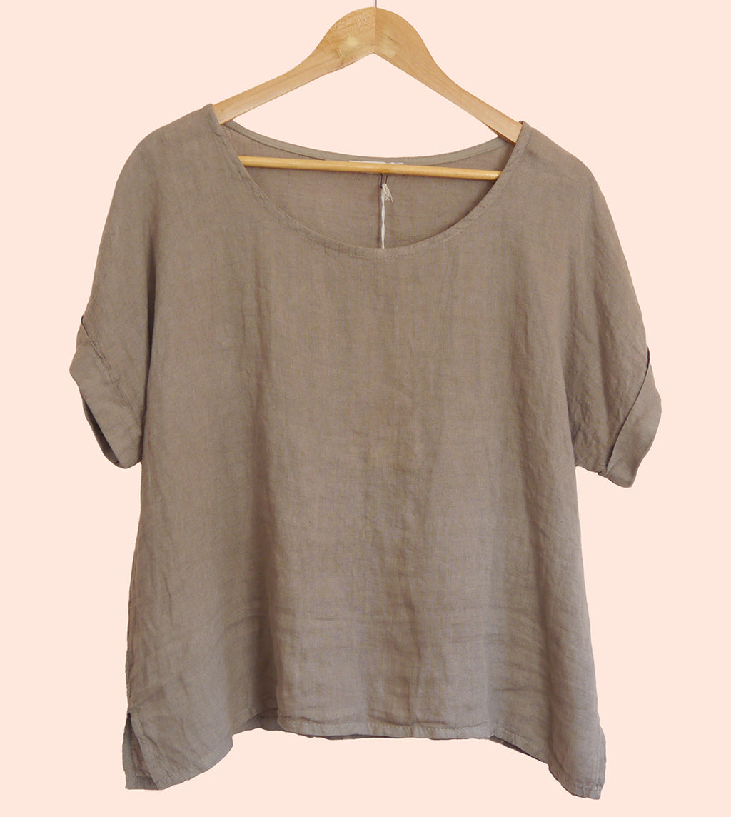 Linen T Shirt in Mole