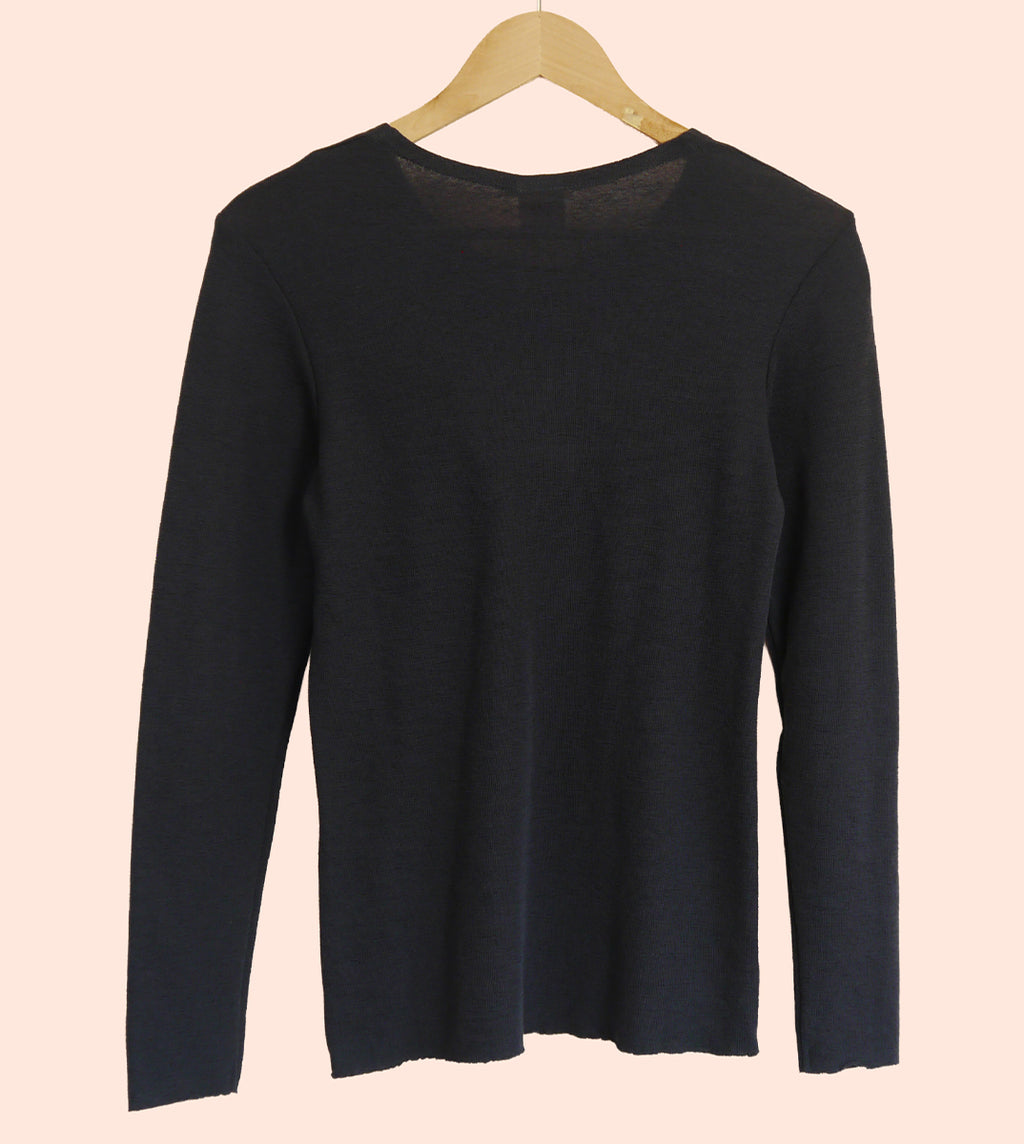 Long Sleeve Merino Wool Top in Charcoal